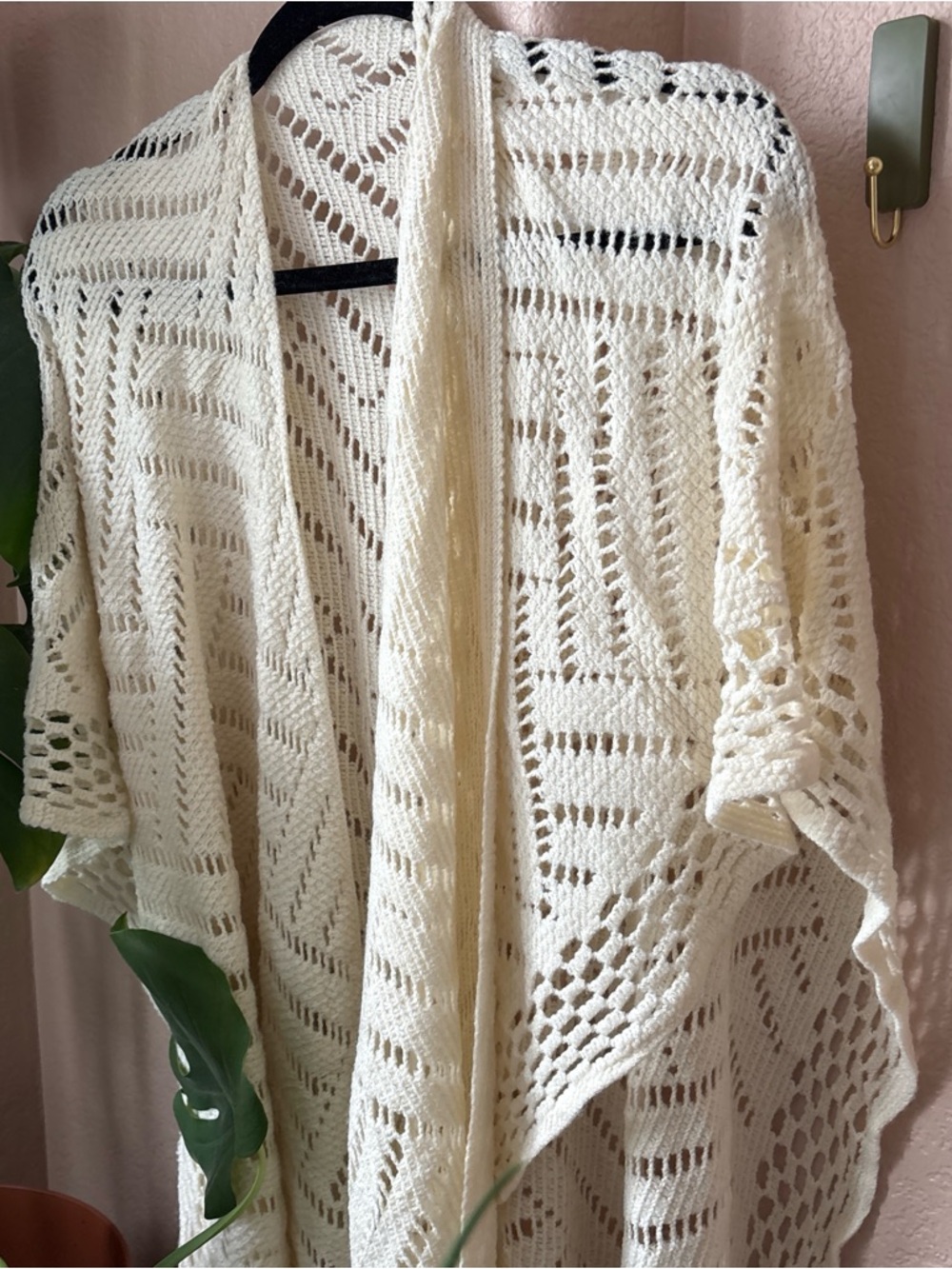 Source Unknown Cream Open-Knit Poncho Cardigan